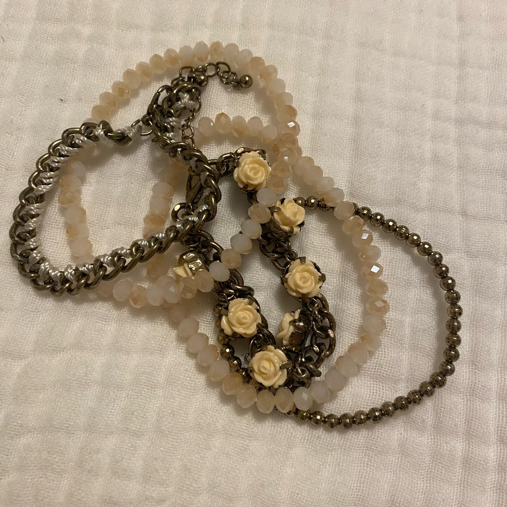 Elegant Cream/Pink and Gold Women's Bracelet Set